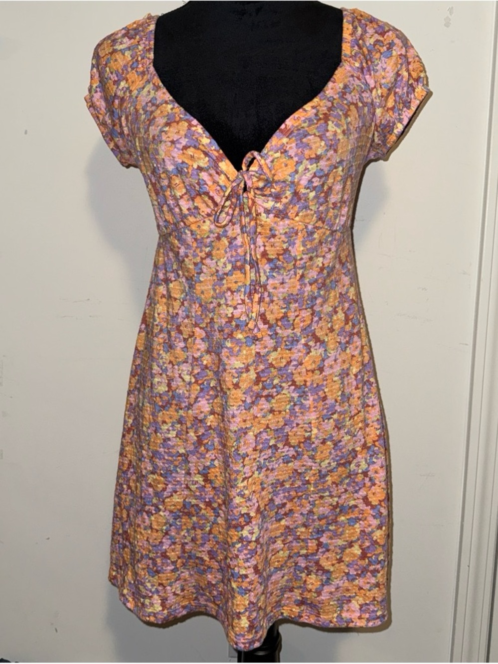 Billabong Orange & Lavender Floral Tie-Front Short Dress